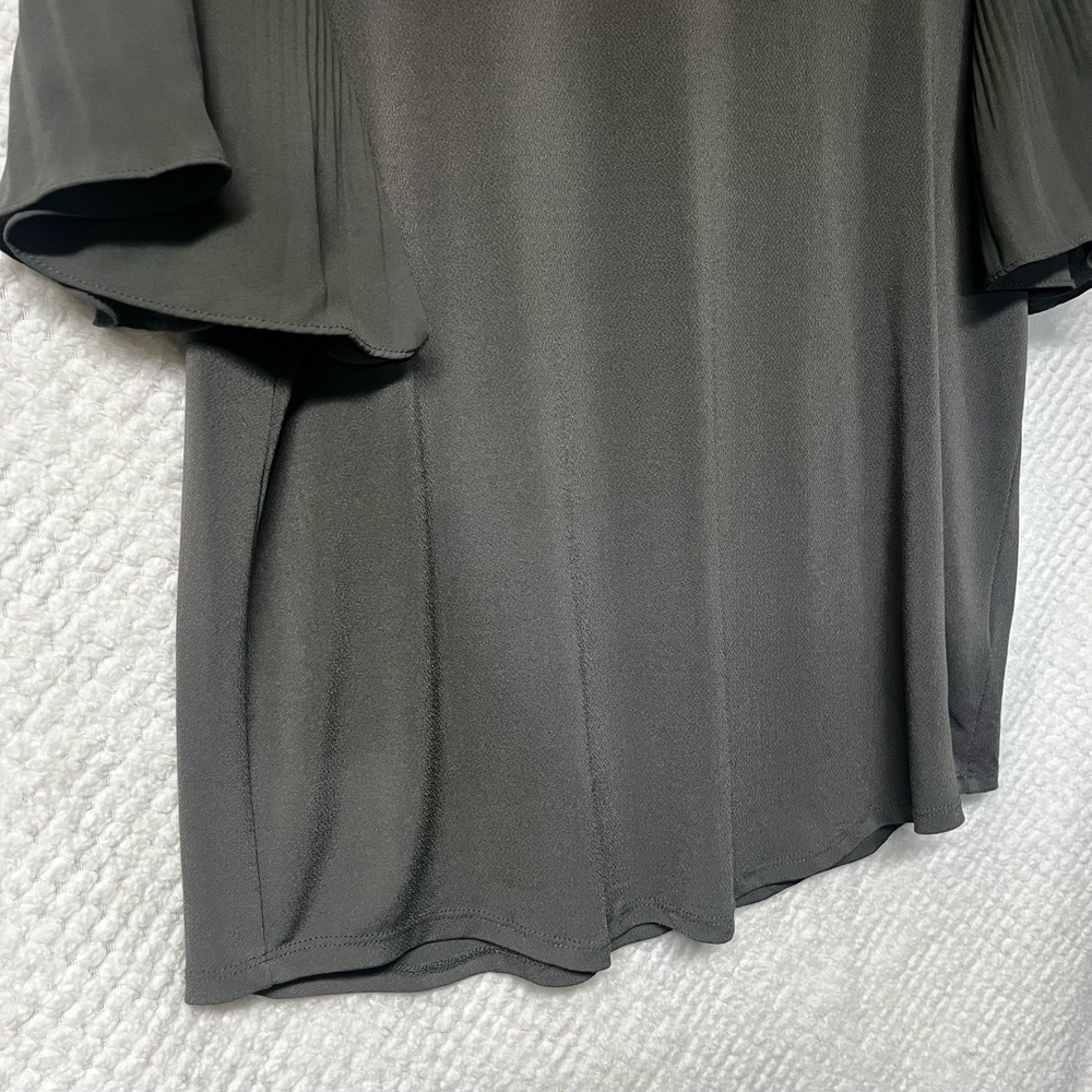 Adrianna Papell Pleated Blouse Womens Career Large Gray Keyhole Back Workwear - Picture 6 of 12